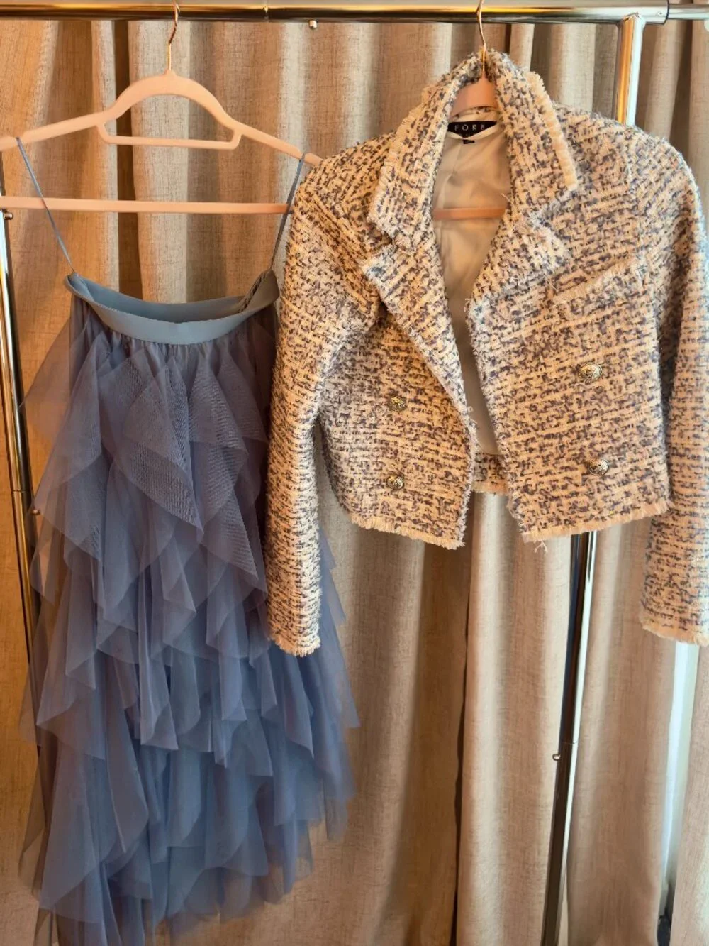 Blue Tulle Skirt & Tweed Jacket Matching Set XS